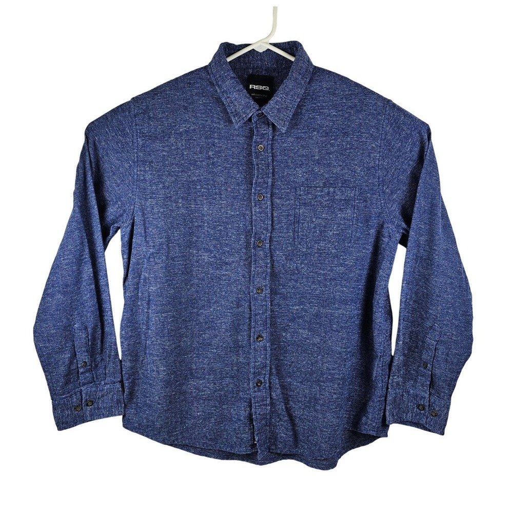 RSQ Button Up Shirt Mens XL Heather Blue 100% Cotton Long‎ Sleeve Casual